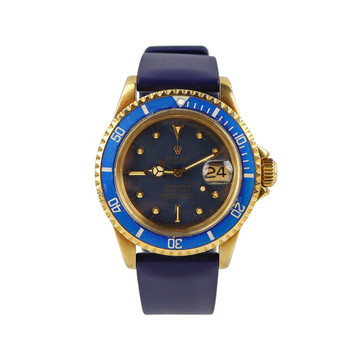 ROLEX SUBMARINER FEET FIRST MODEL 1680 BLUE NIPPLE DIAL 18K GOLD 40MM WATCH 1969