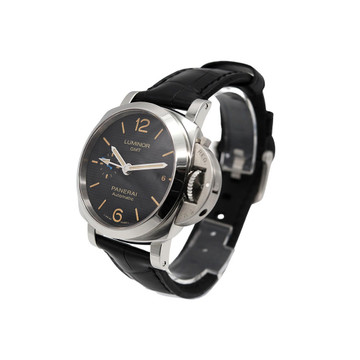 PANERAI LUMINOR GMT AUTOMATIC BLACK PPATTERN DIAL LEATHER STRAPS 42MM WATCH, BandP