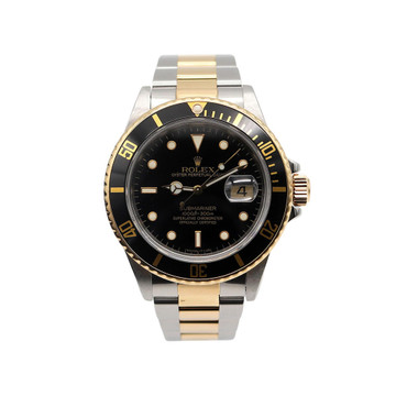  ROLEX SUBMARINER MODEL 16803 BLACK BEZEL STEEL & 18K GOLD 40MM WATCH, B&P 