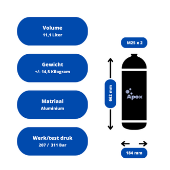 Aluminium Duikcilinder 11,1 Liter
