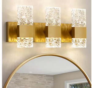 21.3 in. 3-Light Brushed Gold LED Bathroom Vanity Light with Crystal Shade