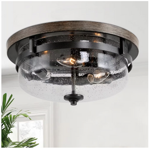 LNC 13.5 in. 3-Light Rough Black/Dark Gray Drum Semi-Flush Mount Light