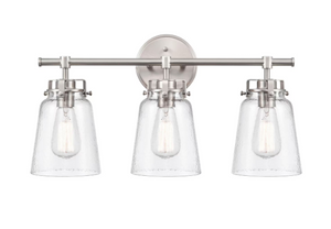 Millennium Amberose 23" 3-Light Brushed Nickel Vanity Light with Hammered Glass