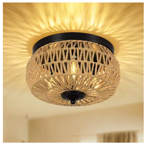 12.6 in. Rattan Light Fixtures Ceiling Mount, Flush Mount Hand-Worked Cage Shade 12.6 in. Rattan Light Fixtures Ceiling Mount, Flush Mount Hand-Worked Cage Shade