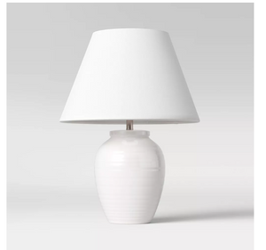 16.5"x13" Turned Ceramic Table Lamp White (Includes LED Light Bulb) - Threshold™