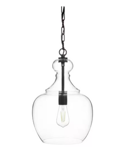 HDC Bakerston 60-Watt 1-Light Matte Black Hanging Pendant with Clear Glass Shade
