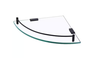 14 in W x 10 in D Wall Mount Bathroom Corner Triangle Glass Shelf, Matte Black 14 in W x 10 in D Wall Mount Bathroom Corner Triangle Glass Shelf, Matte Black