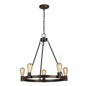 Hampton Bay Moreland 5-Light Oil-Rub Bronze Wagon Wheel Candlestick Chandelier