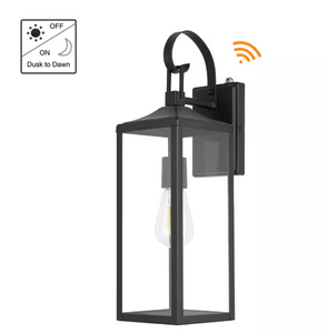 Hukoro Castle 1-Light 20.5 in. Dusk to Dawn Outdoor Wall Light in Matte Black