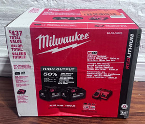 Milwaukee M18 48-59-1862s XC6.0 Ah 2X HIGH OUTPUT Batteries Charger Starter Kit Milwaukee M18 48-59-1862s XC6.0 Ah 2X HIGH OUTPUT Batteries Charger Starter Kit