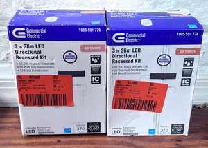 Lot of 2 Commercial Electric LED 3" Round Canless Recessed Cylinder Light, White Lot of 2 Commercial Electric LED 3" Round Canless Recessed Cylinder Light, White