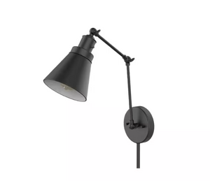 Hampton Bay 1-Light Black Plug-In/Hardwired Swing Arm Wall Lamp with 6 ft. Cord