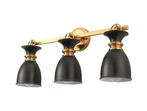 YANSUN 25 in. 3-Light Black and Gold Bathroom Vanity Light
