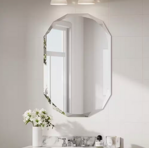 KeonJinn 24" W x 36" H Oval Beveled Frameless Wall Mount Bathroom Vanity Mirror