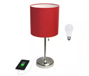 Simple Designs 19.5" Red Table Desk Lamp with USB Charging Port & Bulb Included