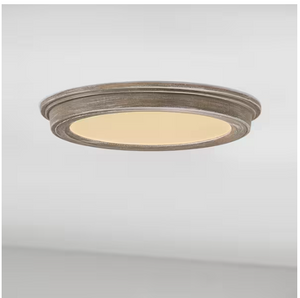 Commercial Electric 7 in. Weathered Gray Wood LED Round Flush Mount (2-Pack)