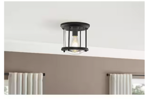 Hampton Bay Melrose Park 8 in. 1-Light Black Metal Flush Mount HM20200716-1 BK