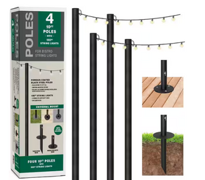 EXCELLO GLOBAL Four 10ft. Outdoor String Light Poles w/100ft .String Lights