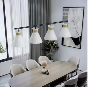 KAISITE 60-Watt 4-Light Black & Gold Shaded Island Light w/Frosted Glass Shades