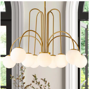 Erik 10-Light Gold Unique Modern Elbow Chandelier with Milky White Glass Shades Erik 10-Light Gold Unique Modern Elbow Chandelier with Milky White Glass Shades
