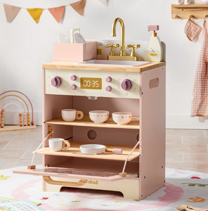 Robud Wooden Pink Dishwasher Pretend Play Toy Kitchen Set