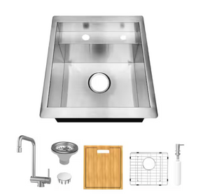 Glacier Bay Zero Radius 17 in. Undermount Stainless Single Bowl Workstation Sink