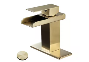 Waterfall Single Hole Single-Handle Low-Arc Bathroom Faucet in Brushed Gold