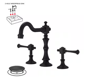 BWE 8" Widespread Double Handle 3 Hole Bathroom Faucet Water-Saving, Matte Black