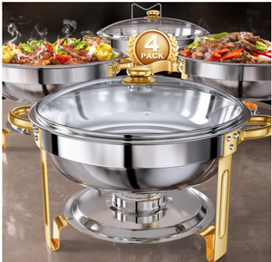 Chafing Dishes Buffet Set: | Round Chafers and Buffet Warmers Set for Catering