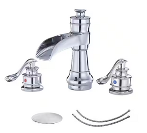 BWE 8" Waterfall Widespread 2-Handle Bathroom Faucet with Pop-up Drain in Chrome