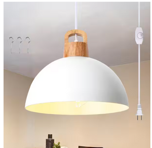 1-Light White Modern Pendant Light Fixture w/Plug in Switch (No Bulbs Included)