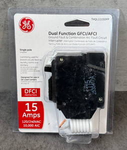GE Q-Line 15 Amp Single-Pole Dual Function Arc Fault/GFCI Breaker (THQL1115DFP)