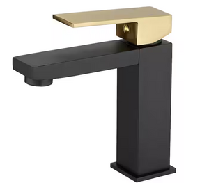 BWE Single Handle Single Hole Low-Arc Bathroom Faucet in Matte Black & Gold