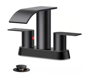 Forious 4" Centerset Double Handle Low Arc Bathroom Faucet w/Drain, Matte Black