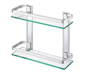 14" W x 5" D x 12" H Silver Wall Mount 2-Tier Bathroom Glass Floating Shelf