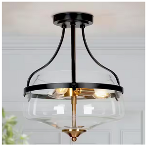 Uolfin Modern Farmhouse Bowl Semi-Flush Mount Lighting with Clear Glass Shade