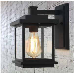 LNC Square 1-Light Black Outdoor Wall Lantern Sconce with Clear Glass Shade
