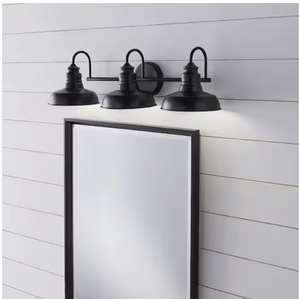 Hampton Bay Elmcroft 29 in. 3-Light Matte Black Vanity Light with Metal Shades