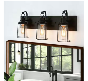 Uolfin Farmhouse Rustic Oil-Rubbed Bronze 22 in. 3-Light Cage Vanity Light