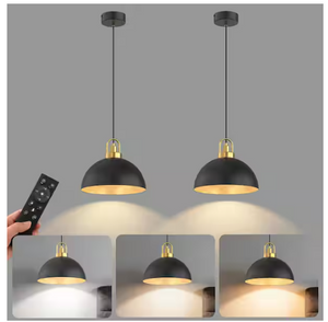 YANSUN 1-Light Black Gold LED Farmhouse Pendant Light (2-Pack)