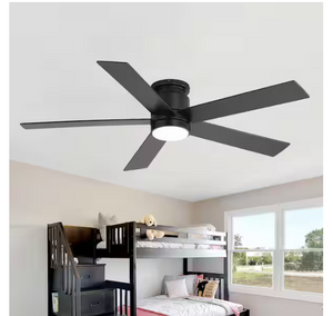 Breezary Hector II 52 in Indoor/Outdoor Black Flush Ceiling Fan w/Remote & Light