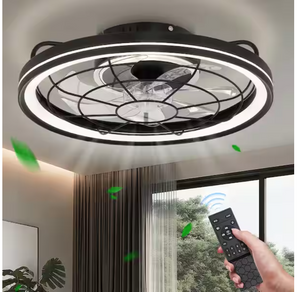 19 in Indoor Black Caged Enclosed Ceiling Fan w/LED Light, Remote, & App Control
