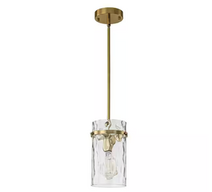 TinHon Modern Gold Pendant Lights Kitchen Island w/Handblown Rippled Glass Shade