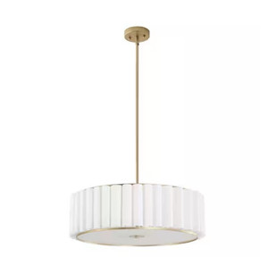 MLiAN 24 in. 5-Light Gold Pleated Drum Chandelier with White Fabric Shade