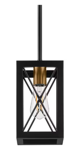 Home Decorators 1-Light Matte Black Mini Pendant Rectangular Cage Hanging Light