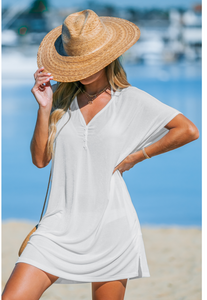 CUPSHE Women's V-Neck Button Pocket Cover-Up Dress - Small - White