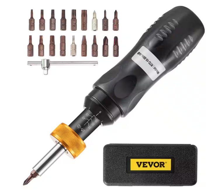 VEVOR 1/4 in. Drive Torque Screwdriver Set Wrench, 10-50 in. lbs. Torque Range
