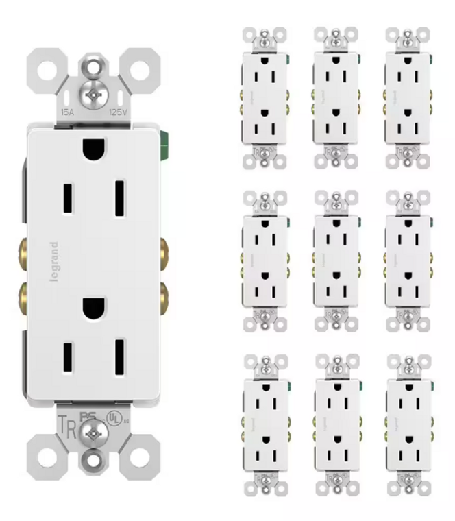 Legrand radiant 15 Amp 125-Volt Tamper Resistant Decorator Duplex Outlet, White (10-Pack)