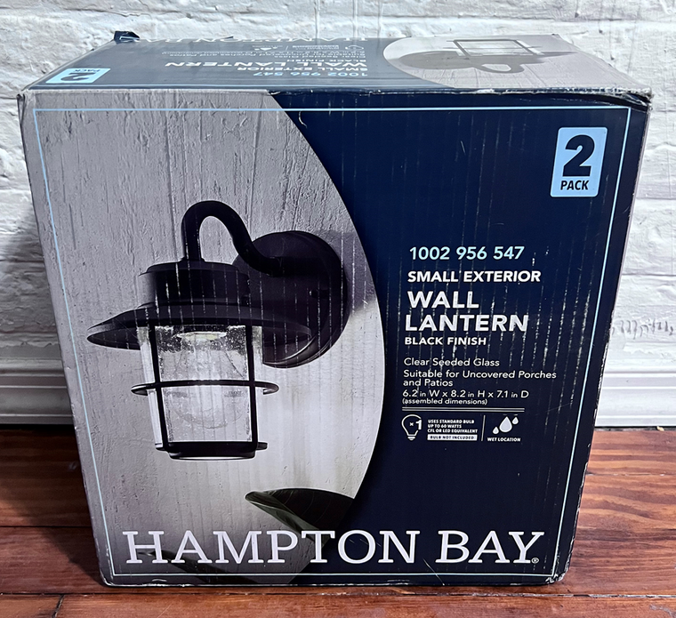 Hampton Bay 8.2 in. 1-Light Black Outdoor Wall Light Lantern Sconce (2-Pack)