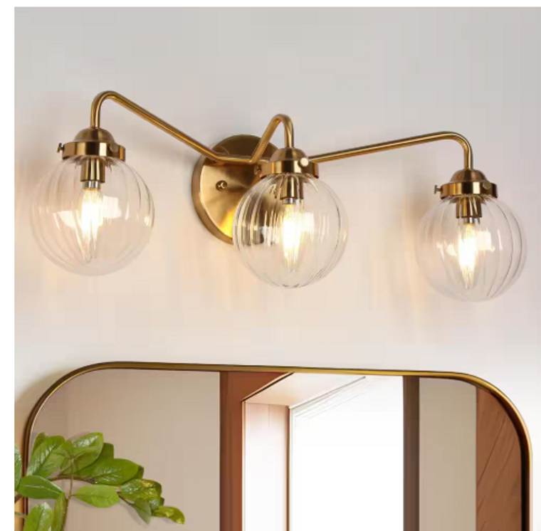 LNC Modern 22 in 3-Light Plated Brass Bathroom Vanity Light w/Globe Glass Shades